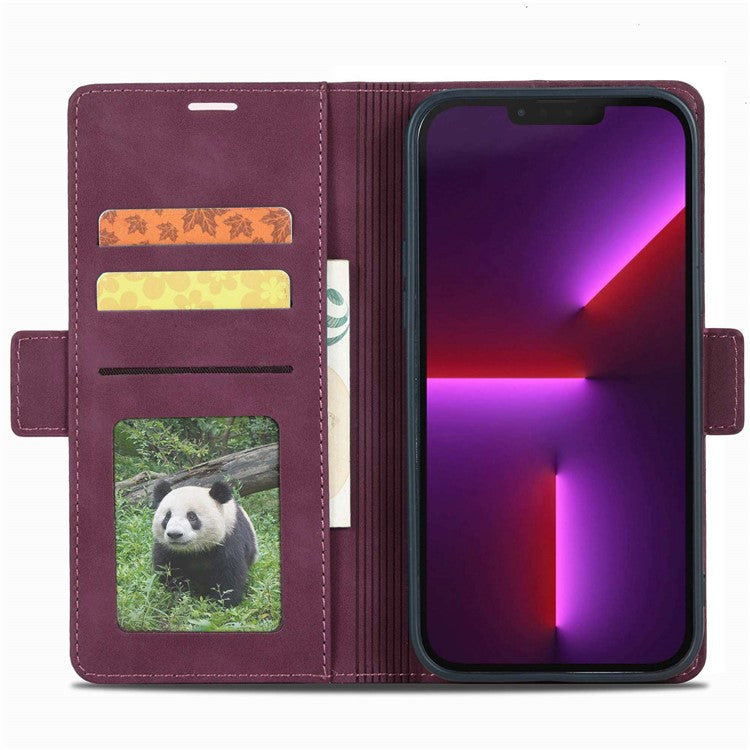 FORWENW F3-Series For iPhone 14 Plus Folio Flip Wallet Protective Case PU Leather Anti-fall Phone Cover with Stand - Wine Red