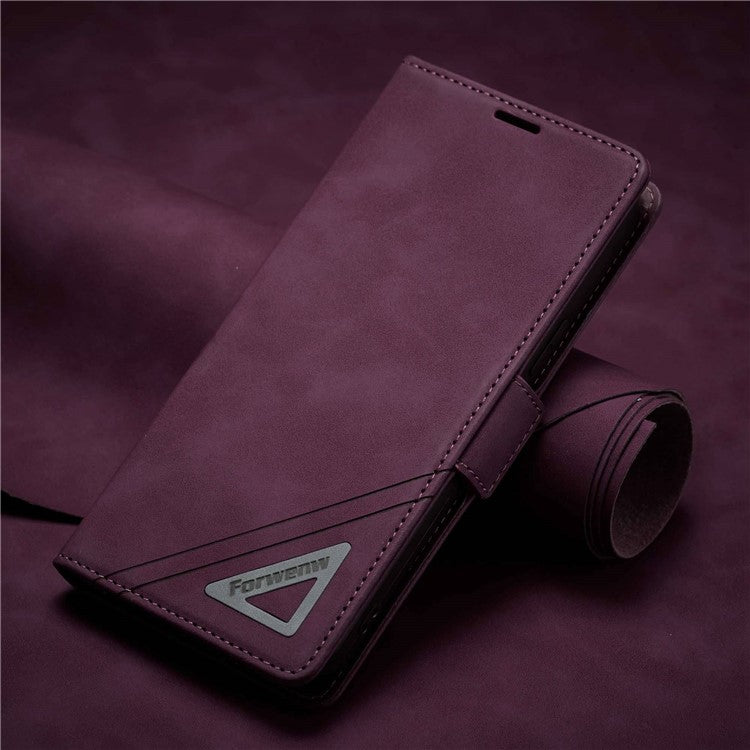 FORWENW F3-Series For iPhone 14 Plus Folio Flip Wallet Protective Case PU Leather Anti-fall Phone Cover with Stand - Wine Red