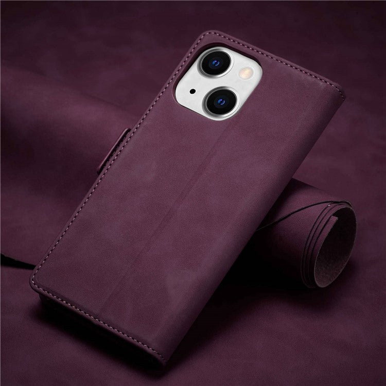 FORWENW F3-Series For iPhone 14 Plus Folio Flip Wallet Protective Case PU Leather Anti-fall Phone Cover with Stand - Wine Red
