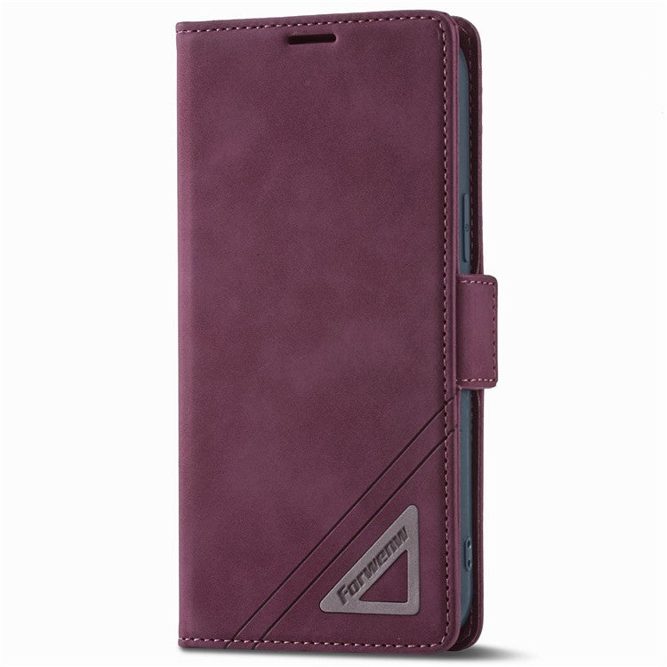 FORWENW F3-Series For iPhone 14 Plus Folio Flip Wallet Protective Case PU Leather Anti-fall Phone Cover with Stand - Wine Red