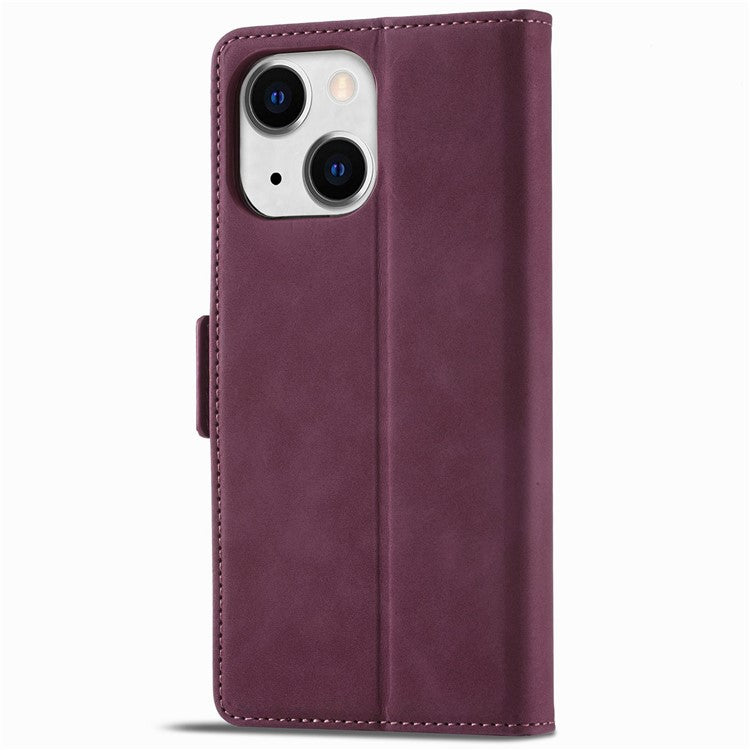 FORWENW F3-Series For iPhone 14 Plus Folio Flip Wallet Protective Case PU Leather Anti-fall Phone Cover with Stand - Wine Red