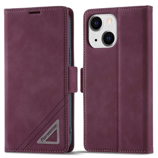 FORWENW F3-Series for iPhone 14 6.1 inch Book Style Wallet Case PU Leather Phone Protector with Stand - Wine Red