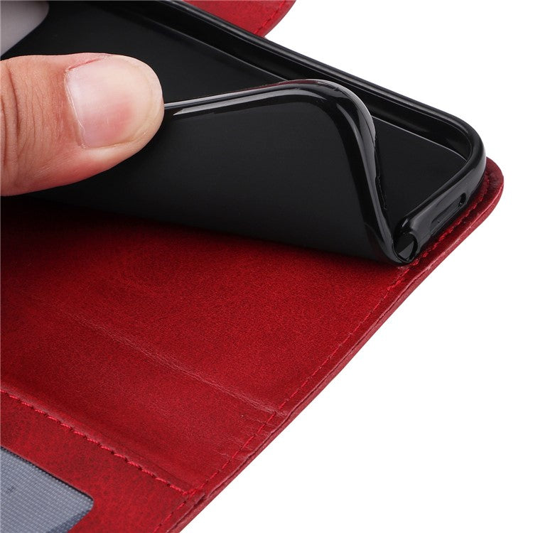 For iPhone 14 Plus Calf Texture PU Leather Magnetic Clasp Phone Stand Wallet Cover Drop-proof Case - Red