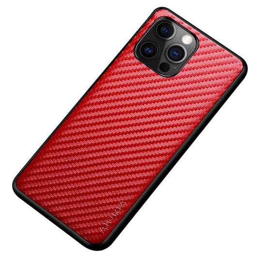 AIORIA for iPhone 14 Plus Anti-drop Carbon Fiber Texture PU Leather Coating Case Hard PC + Soft TPU Bumper Protective Phone Cover - Red