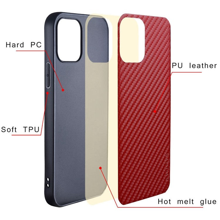 AIORIA for iPhone 14 Plus Anti-drop Carbon Fiber Texture PU Leather Coating Case Hard PC + Soft TPU Bumper Protective Phone Cover - Black