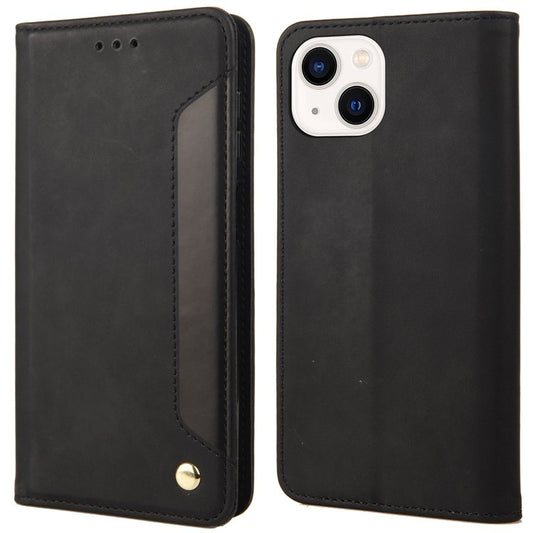 For iPhone 14 6.1 inch Stand Wallet Splicing Skin-touch Leather Phone Case Magnetic Auto-absorbed Folio Flip Cover - Black