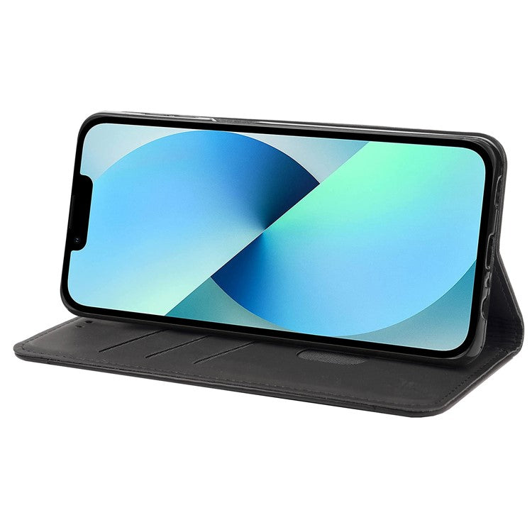 For iPhone 14 6.1 inch Stand Wallet Splicing Skin-touch Leather Phone Case Magnetic Auto-absorbed Folio Flip Cover - Black