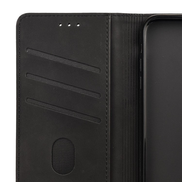 For iPhone 14 6.1 inch Stand Wallet Splicing Skin-touch Leather Phone Case Magnetic Auto-absorbed Folio Flip Cover - Black