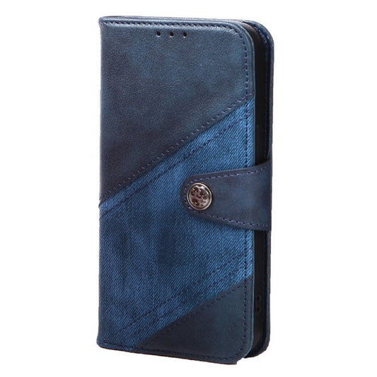 Stand Wallet Phone Cover for iPhone 14 Pro 6.1 inch, Crazy Horse Texture Splicing PU Leather Folio Flip Case - Dark Blue