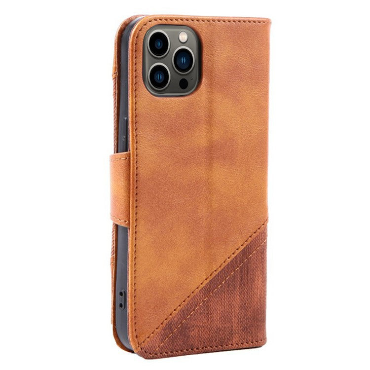 Stand Wallet Phone Cover for iPhone 14 Pro 6.1 inch, Crazy Horse Texture Splicing PU Leather Folio Flip Case - Dark Blue
