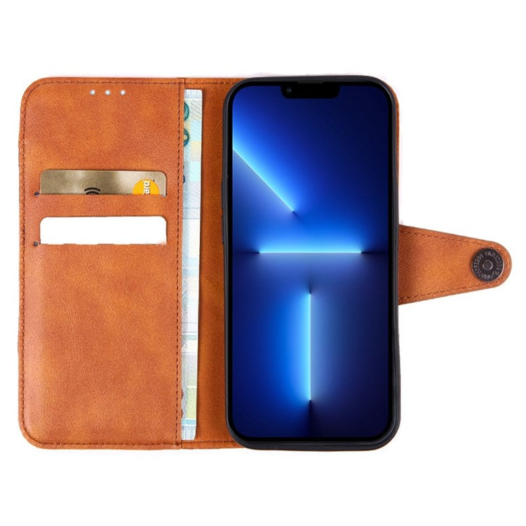 Stand Wallet Phone Cover for iPhone 14 Pro 6.1 inch, Crazy Horse Texture Splicing PU Leather Folio Flip Case - Dark Blue