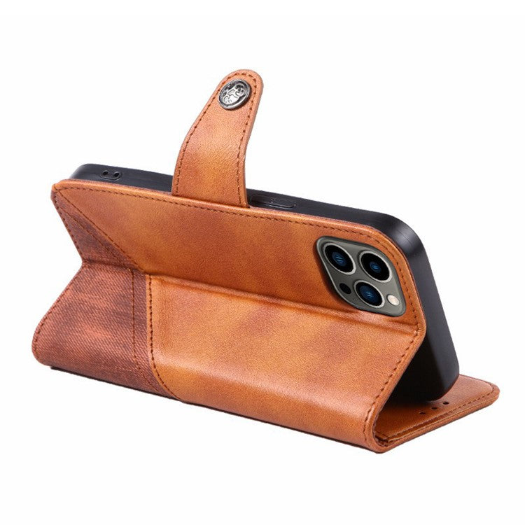 Stand Wallet Phone Cover for iPhone 14 Pro 6.1 inch, Crazy Horse Texture Splicing PU Leather Folio Flip Case - Dark Blue