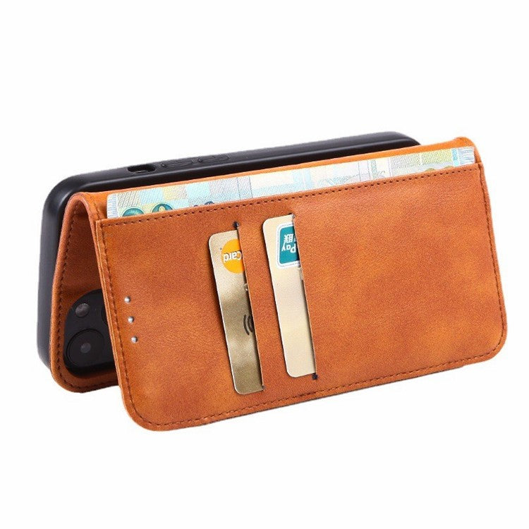 Stand Wallet Phone Cover for iPhone 14 Pro 6.1 inch, Crazy Horse Texture Splicing PU Leather Folio Flip Case - Dark Blue