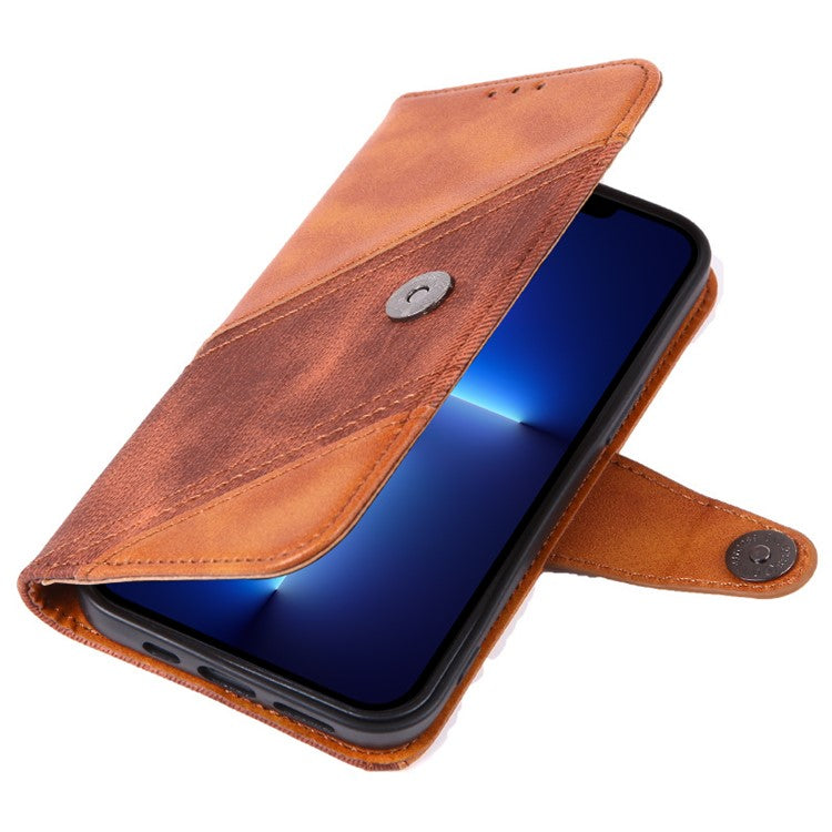 Stand Wallet Phone Cover for iPhone 14 Pro 6.1 inch, Crazy Horse Texture Splicing PU Leather Folio Flip Case - Dark Blue