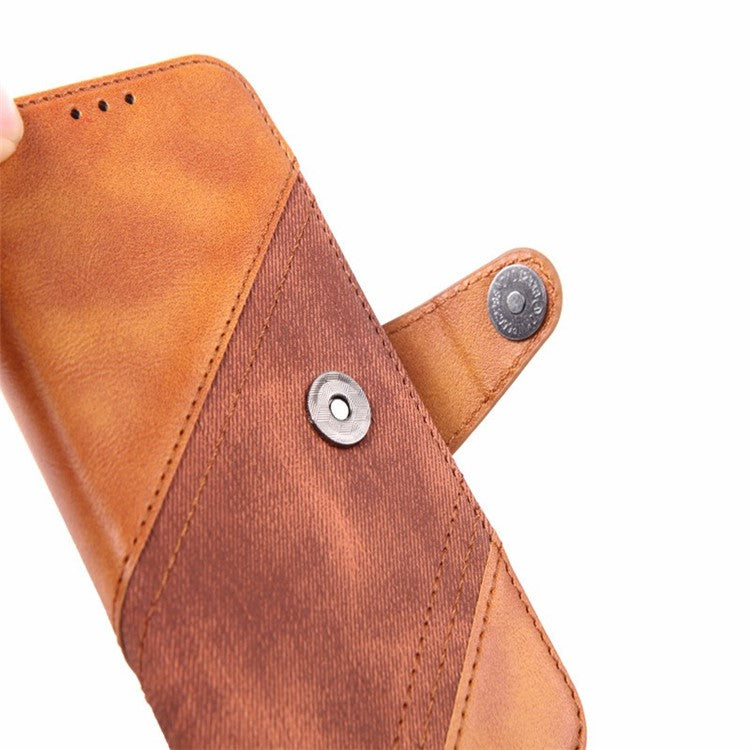 Stand Wallet Phone Cover for iPhone 14 Pro 6.1 inch, Crazy Horse Texture Splicing PU Leather Folio Flip Case - Dark Blue