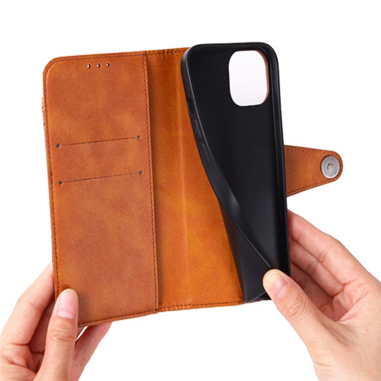 Stand Wallet Phone Cover for iPhone 14 Pro 6.1 inch, Crazy Horse Texture Splicing PU Leather Folio Flip Case - Dark Blue