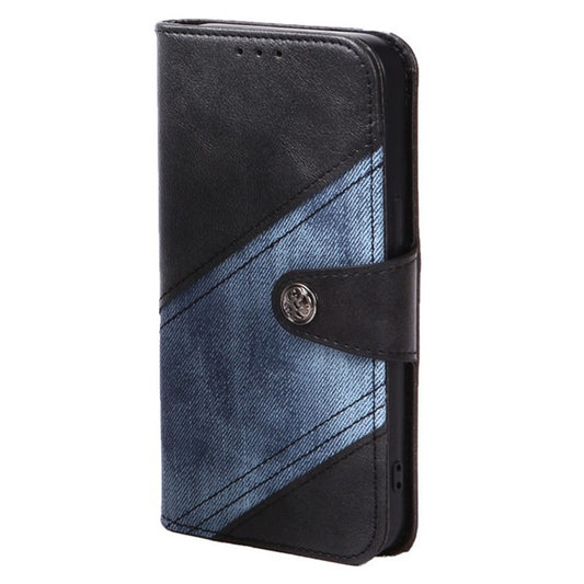 For iPhone 14 Plus Folio Flip PU Leather Case Crazy Horse Texture Splicing Protective Phone Cover with Wallet Stand - Black