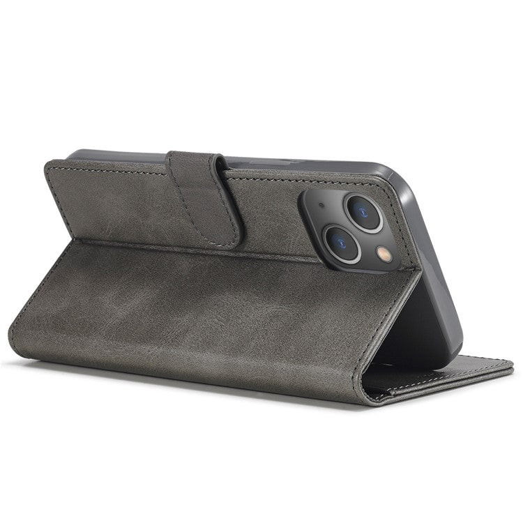 LC.IMEEKE For iPhone 14 6.1 inch Flip Folio Book PU Leather Case Wallet Stand Shockproof TPU Inner Shell Phone Cover - Grey