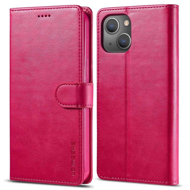 LC.IMEEKE For iPhone 14 Plus Magnetic PU Leather Protect Folio Cover TPU Protective Interior Shell Stand Flip Wallet Case - Rose