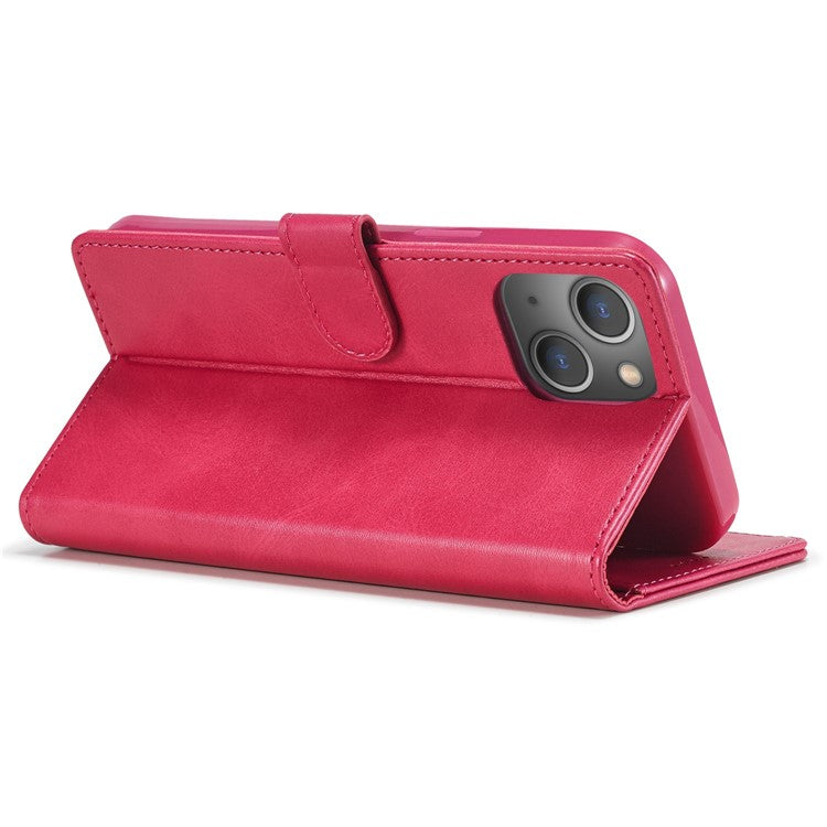 LC.IMEEKE For iPhone 14 Plus Magnetic PU Leather Protect Folio Cover TPU Protective Interior Shell Stand Flip Wallet Case - Rose
