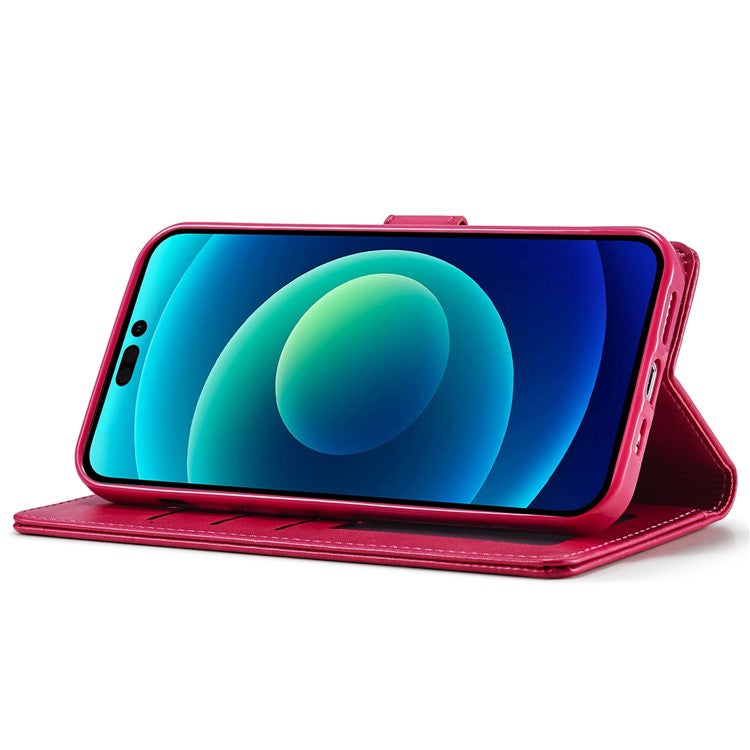 LC.IMEEKE For iPhone 14 Plus Magnetic PU Leather Protect Folio Cover TPU Protective Interior Shell Stand Flip Wallet Case - Rose
