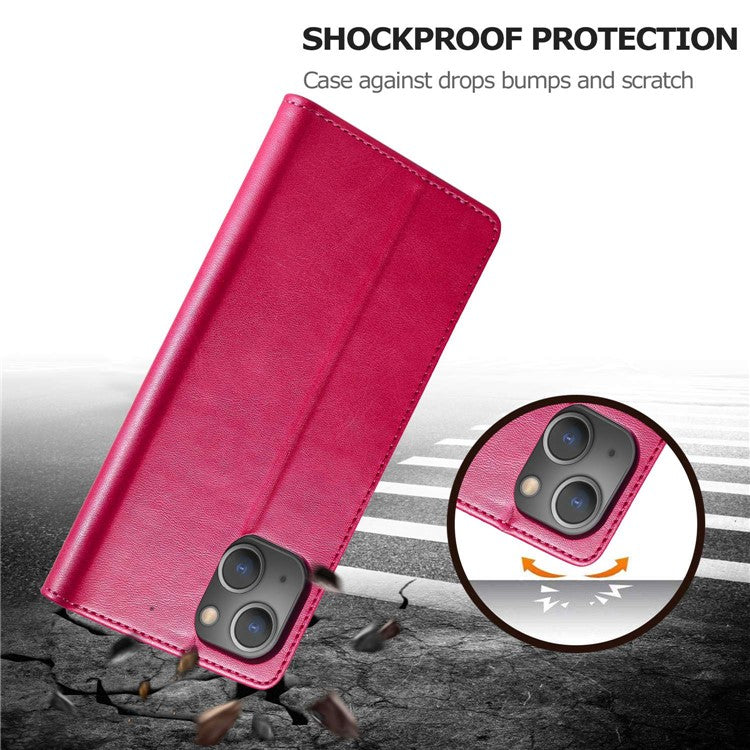 LC.IMEEKE For iPhone 14 Plus Magnetic PU Leather Protect Folio Cover TPU Protective Interior Shell Stand Flip Wallet Case - Rose