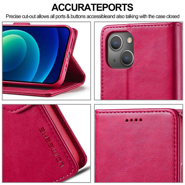 LC.IMEEKE For iPhone 14 Plus Magnetic PU Leather Protect Folio Cover TPU Protective Interior Shell Stand Flip Wallet Case - Rose
