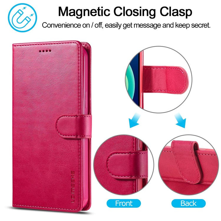 LC.IMEEKE For iPhone 14 Plus Magnetic PU Leather Protect Folio Cover TPU Protective Interior Shell Stand Flip Wallet Case - Rose