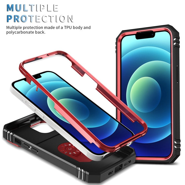 For iPhone 14 Plus Anti-fall PC+TPU Kickstand Function Phone Protector Sliding Camera Lens Cover Design Case with Card Slot - Red  /  Black