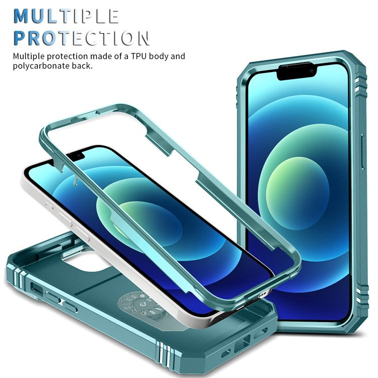 For iPhone 14 Plus Anti-fall PC+TPU Kickstand Function Phone Protector Sliding Camera Lens Cover Design Case with Card Slot - Green