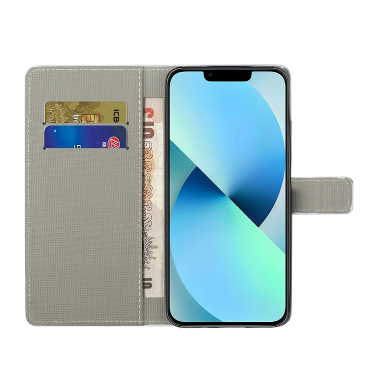 For iPhone 14 6.1 inch Wallet Stand Book Style Magnetic Clasp PU Leather Case Pattern Printing Phone Cover - Plum Blossom