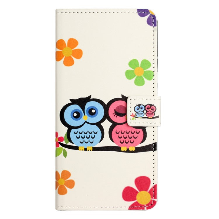 For iPhone 14 6.1 inch Wallet Stand Book Style Magnetic Clasp PU Leather Case Pattern Printing Phone Cover - Couple Owls
