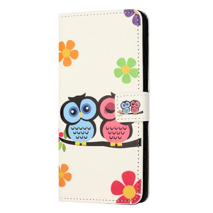 For iPhone 14 6.1 inch Wallet Stand Book Style Magnetic Clasp PU Leather Case Pattern Printing Phone Cover - Couple Owls