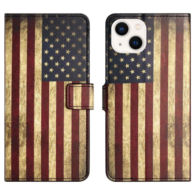 For iPhone 14 6.1 inch Wallet Stand Book Style Magnetic Clasp PU Leather Case Pattern Printing Phone Cover - The American Flag