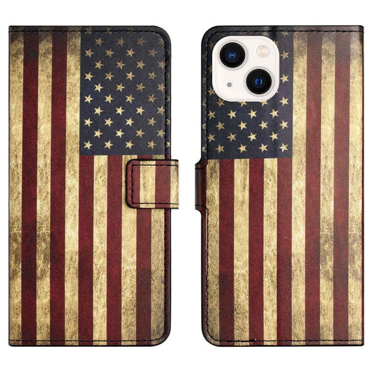 For iPhone 14 6.1 inch Wallet Stand Book Style Magnetic Clasp PU Leather Case Pattern Printing Phone Cover - The American Flag