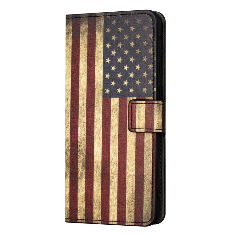 For iPhone 14 6.1 inch Wallet Stand Book Style Magnetic Clasp PU Leather Case Pattern Printing Phone Cover - The American Flag