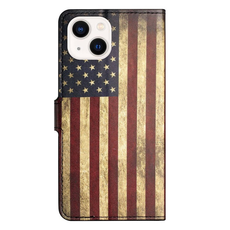 For iPhone 14 6.1 inch Wallet Stand Book Style Magnetic Clasp PU Leather Case Pattern Printing Phone Cover - The American Flag