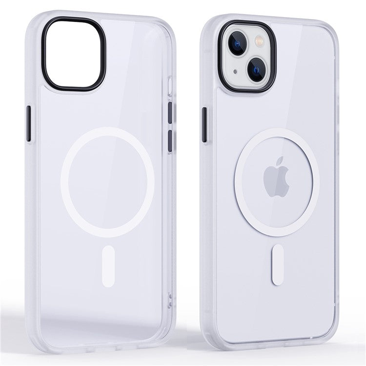 Shockproof TPU+PC Case for iPhone 14 Plus Anti-Fall Magnetic Cover Full Protection Slim Case - White