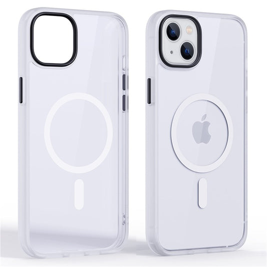 Shockproof TPU+PC Case for iPhone 14 Plus Anti-Fall Magnetic Cover Full Protection Slim Case - White
