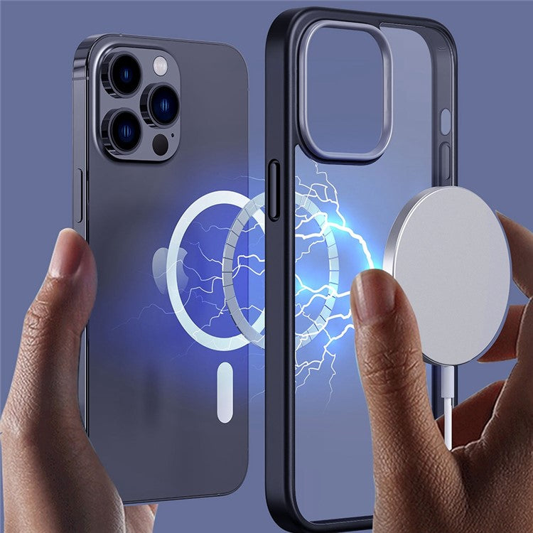 Anti-Fall Slim Case for iPhone 14 Pro 6.1 inch TPU+PC Magnetic Phone Case Scratch-Proof Protective Cover - White