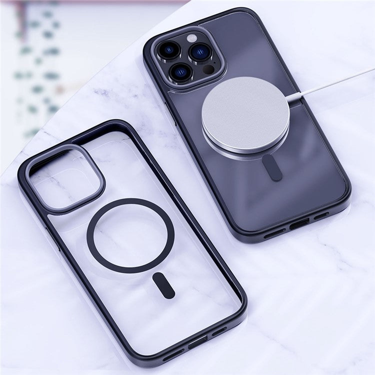 Anti-Fall Slim Case for iPhone 14 Pro 6.1 inch TPU+PC Magnetic Phone Case Scratch-Proof Protective Cover - White