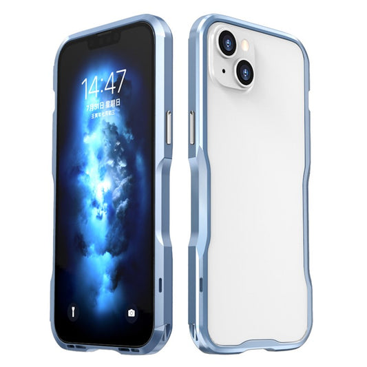 LUPHIE for iPhone 14 Plus Drop-proof Frame Mobile Phone Metal Protective Bumper Case - Blue