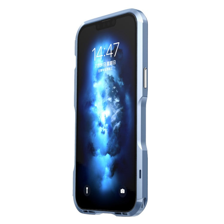 LUPHIE for iPhone 14 Plus Drop-proof Frame Mobile Phone Metal Protective Bumper Case - Blue