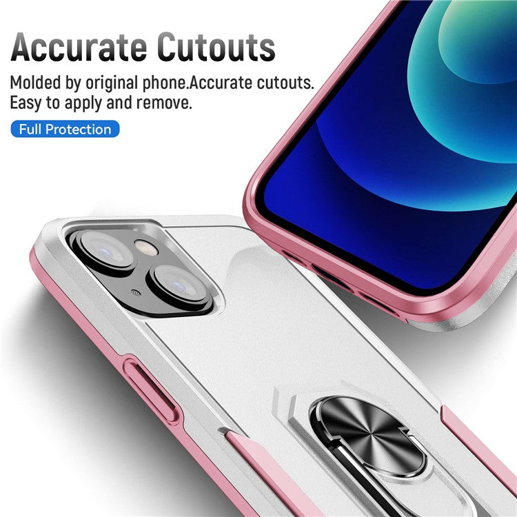 Defender Series for iPhone 14 6.1 inch Ring Kickstand Phone Drop-proof Case PC + TPU Hybrid Back Cover - White / Pink