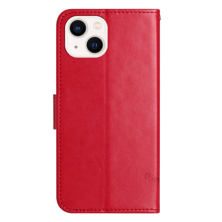For iPhone 14 6.1 inch Overall Coverage PU Leather Stand Wallet Phone Cover Butterfly Flower Imprinted Phone Case with Strap - Red