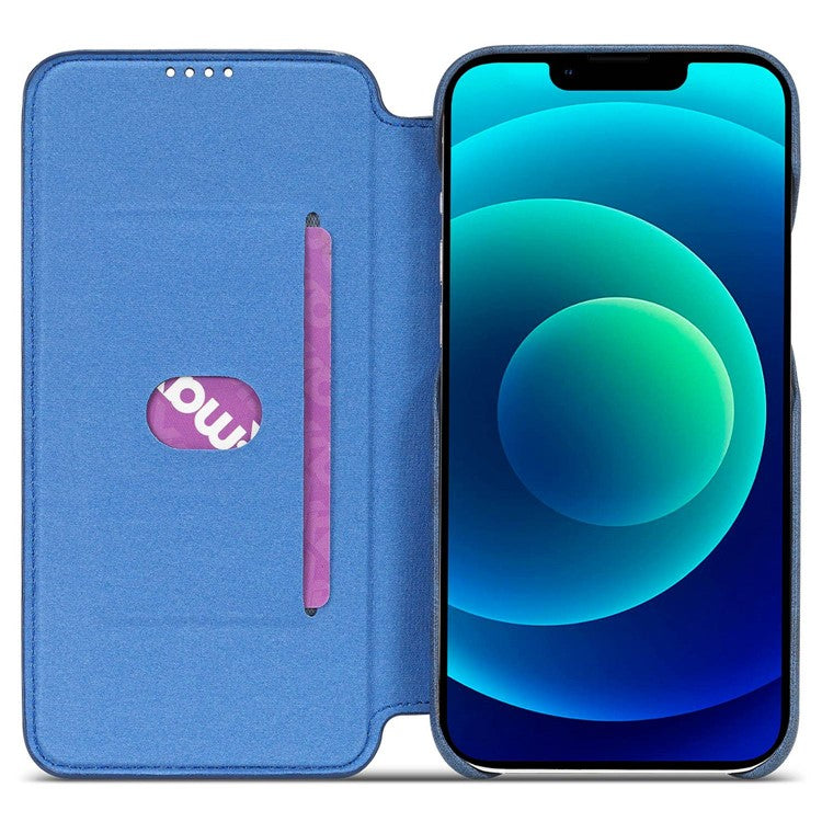 LC.IMEEKE Cell Phone Cover for iPhone 14 Plus, Anti-fingerprint PC+PU Leather Stand Phone Case with Card Slot - Blue