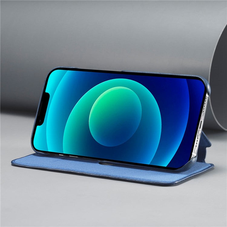 LC.IMEEKE Cell Phone Cover for iPhone 14 Plus, Anti-fingerprint PC+PU Leather Stand Phone Case with Card Slot - Blue