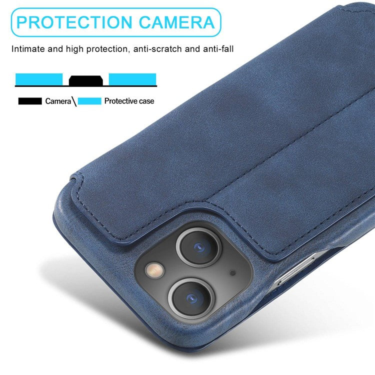 LC.IMEEKE Cell Phone Cover for iPhone 14 Plus, Anti-fingerprint PC+PU Leather Stand Phone Case with Card Slot - Blue