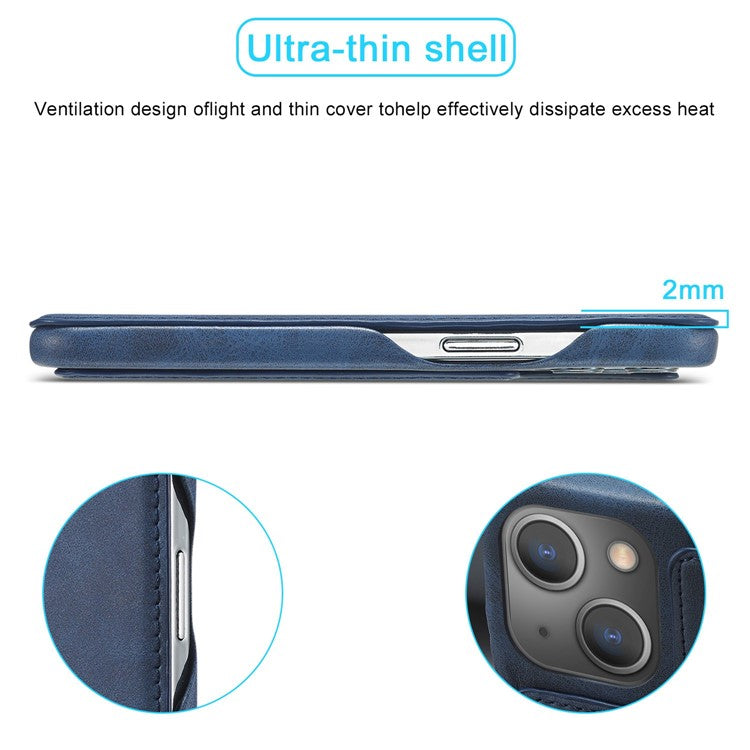 LC.IMEEKE Cell Phone Cover for iPhone 14 Plus, Anti-fingerprint PC+PU Leather Stand Phone Case with Card Slot - Blue