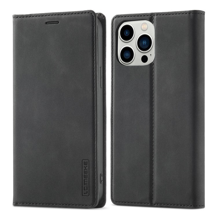 LC.IMEEKE For iPhone 14 Pro 6.1 inch PU Leather Phone Case Strong Magnetic Closure Wallet Stand Phone Cover - Black